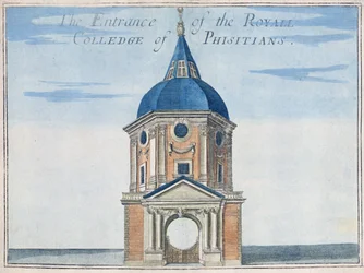 De ingang van het Royal College of Physicians, uit 